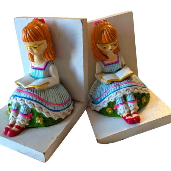 Vintage MCM Earl Bernard Girl‎ Reading Bookend Set - Picture 1 of 5